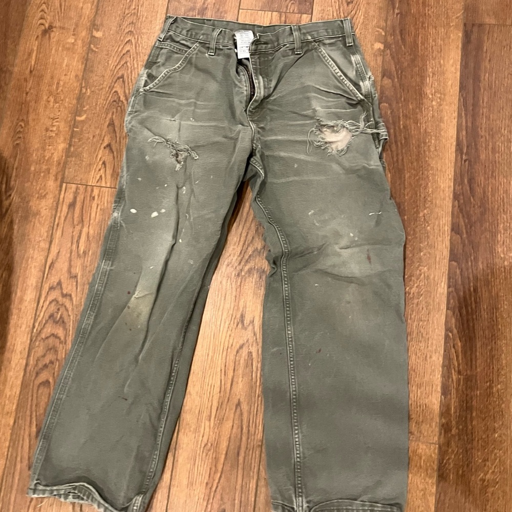 Distressed Carhartt Work Pants- Olive green